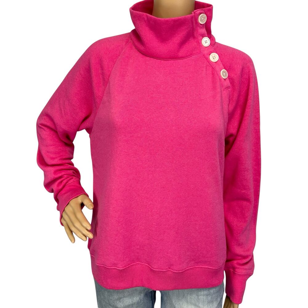 J. Crew Wide Button Collar Pullover Sweater Cloudspun Fleece Pink AC689 Size M - Picture 4 of 13